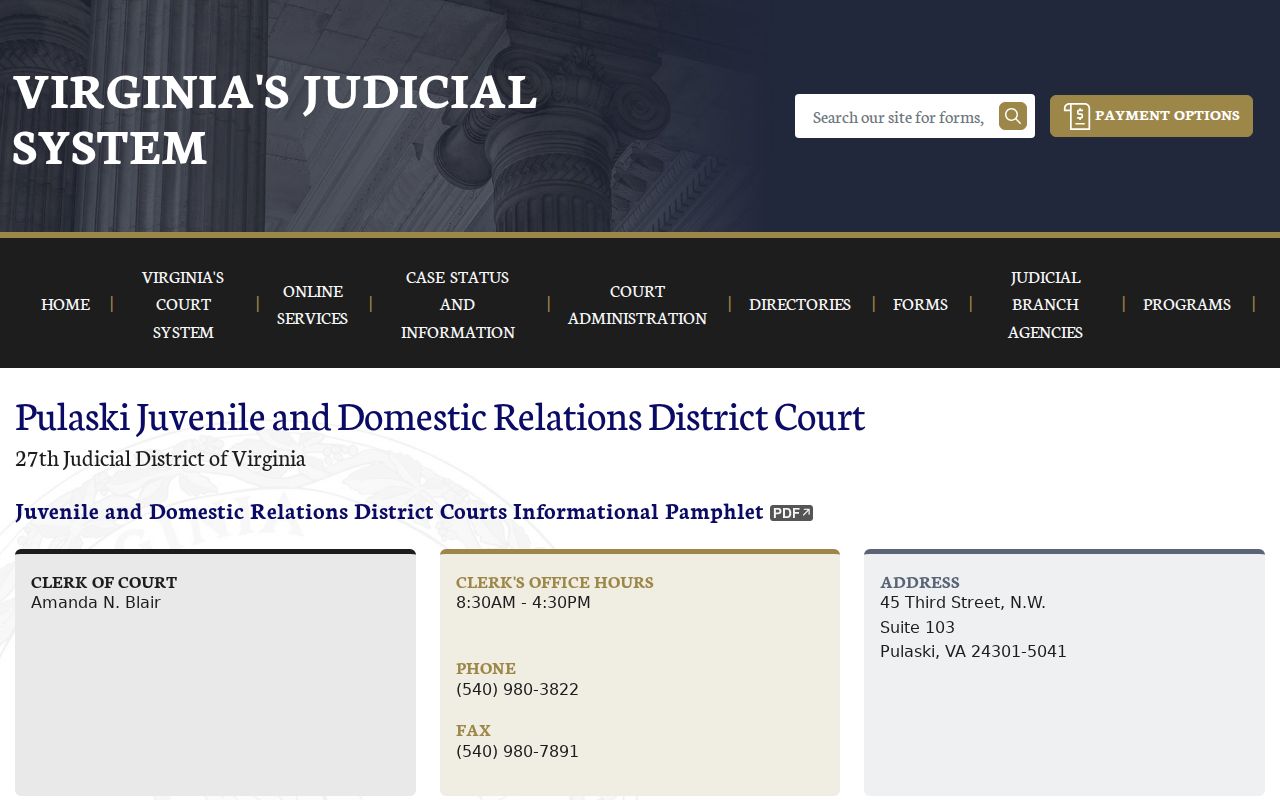 Pulaski County JDR court page showing restricted juvenile case context