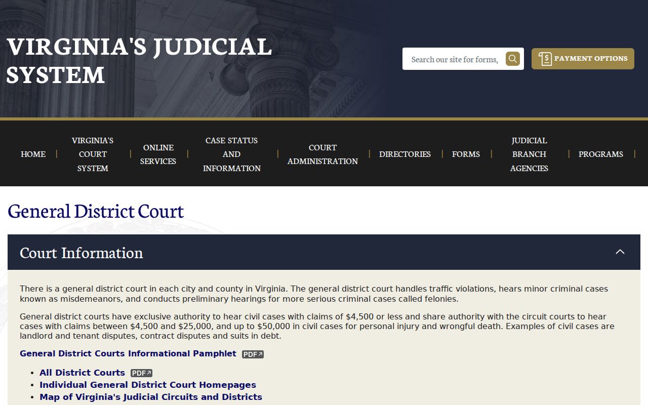 General District search system for Pulaski County court cases