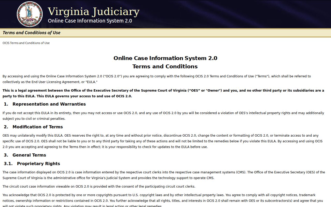OCIS 2.0 entry for Pulaski County criminal case searches